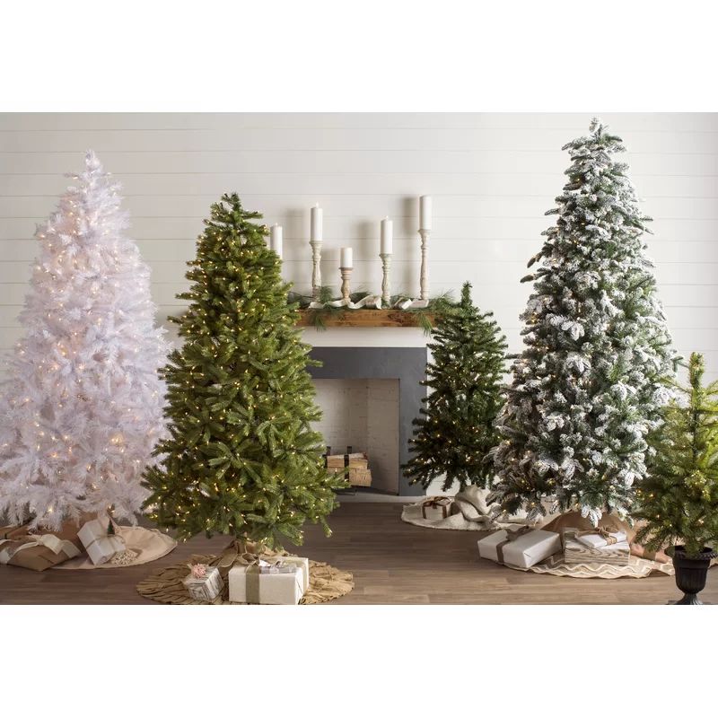Snowy Frosted Green Fir Artificial Christmas Tree with Clear/White Lights | Wayfair North America