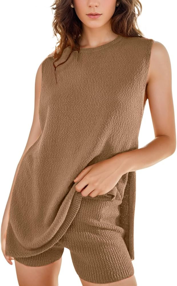 Women's 2 Piece Outfits Summer Sweater Set Sleeveless Knit Sets Two Piece Women Summer Outfits Sh... | Amazon (US)