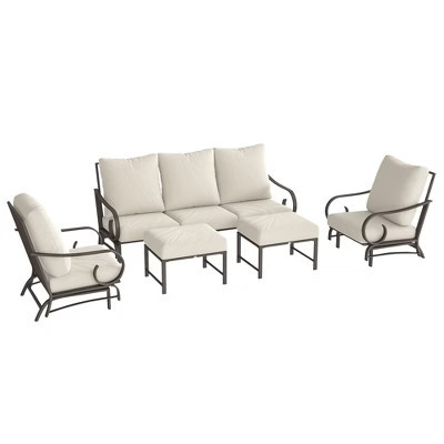 Outsunny 5 Piece Patio Furniture Set with 2 Rocking Chairs, 3-Seat Sofa, and 2 Ottomans for Garden, Lawn, Deck, Backyard, Beige | Target