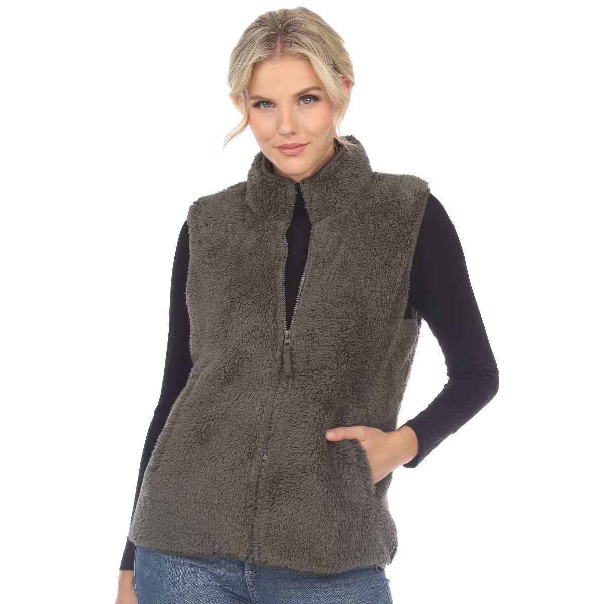 Women's Zip up High Pile Fleece Vest -White Mark | Target