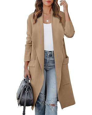 ANRABESS Women's Casual Long Sleeve Draped Open Front Knit Pockets Long Cardigan Jackets Sweater | Amazon (US)