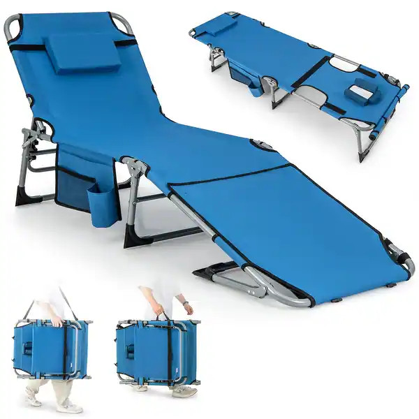 Costway Outdoor Folding Chaise 5-Position Lounge Chair with Face Hole - See Details - Bed Bath & ... | Bed Bath & Beyond