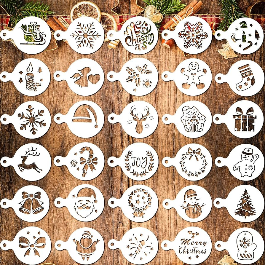 Vesici 30 Pieces Christmas Cookie Stencils Templates Decorations Christmas Coffee Baking Painting... | Amazon (US)