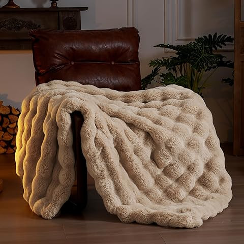 EverGrace Ultra Soft Luxury Fluffy Faux Rabbit Fur Throw Blanket, Thick Warm Bubble Throw for Bed... | Amazon (US)