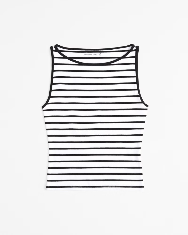 Abercrombie & Fitch Women's Cotton-Blend Seamless Fabric Boatneck Top in White Stripe - Size XXS | Abercrombie & Fitch (US)