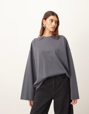 ARRANGE cotton oversized long sleeve t-shirt in charcoal | ASOS (Global)