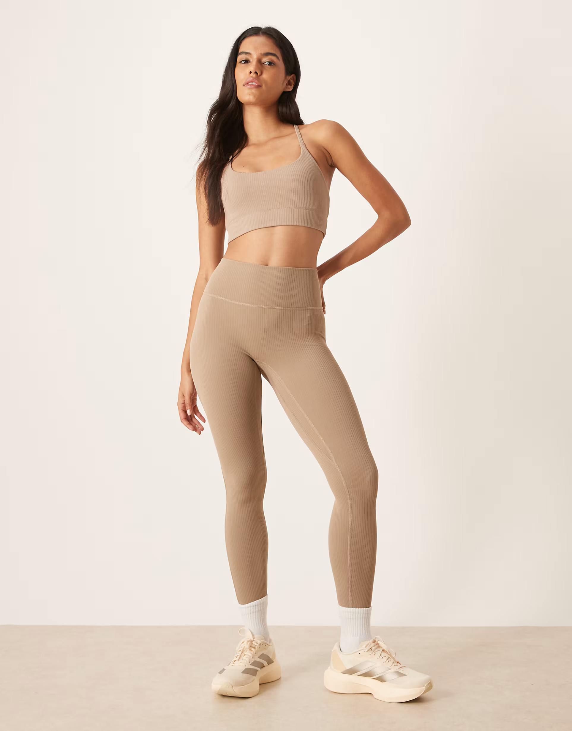 adidas Training All Me 7/8 leggings in chalky brown | ASOS (Global)
