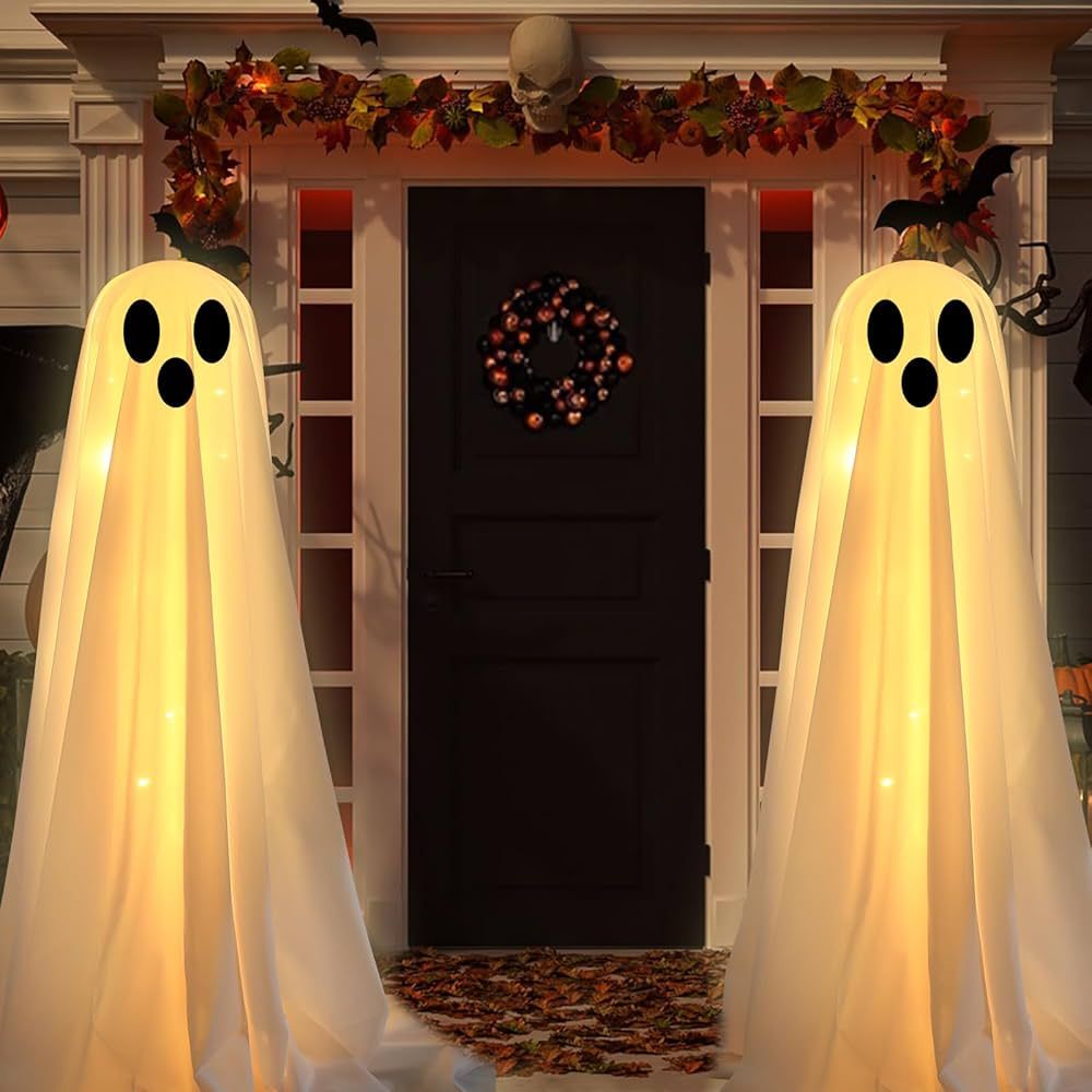 Halloween Decorations Outdoor -DIY 2PCS Large Lighted White Cloth Ghosts-Cute Ghosts with 30 LED ... | Amazon (US)