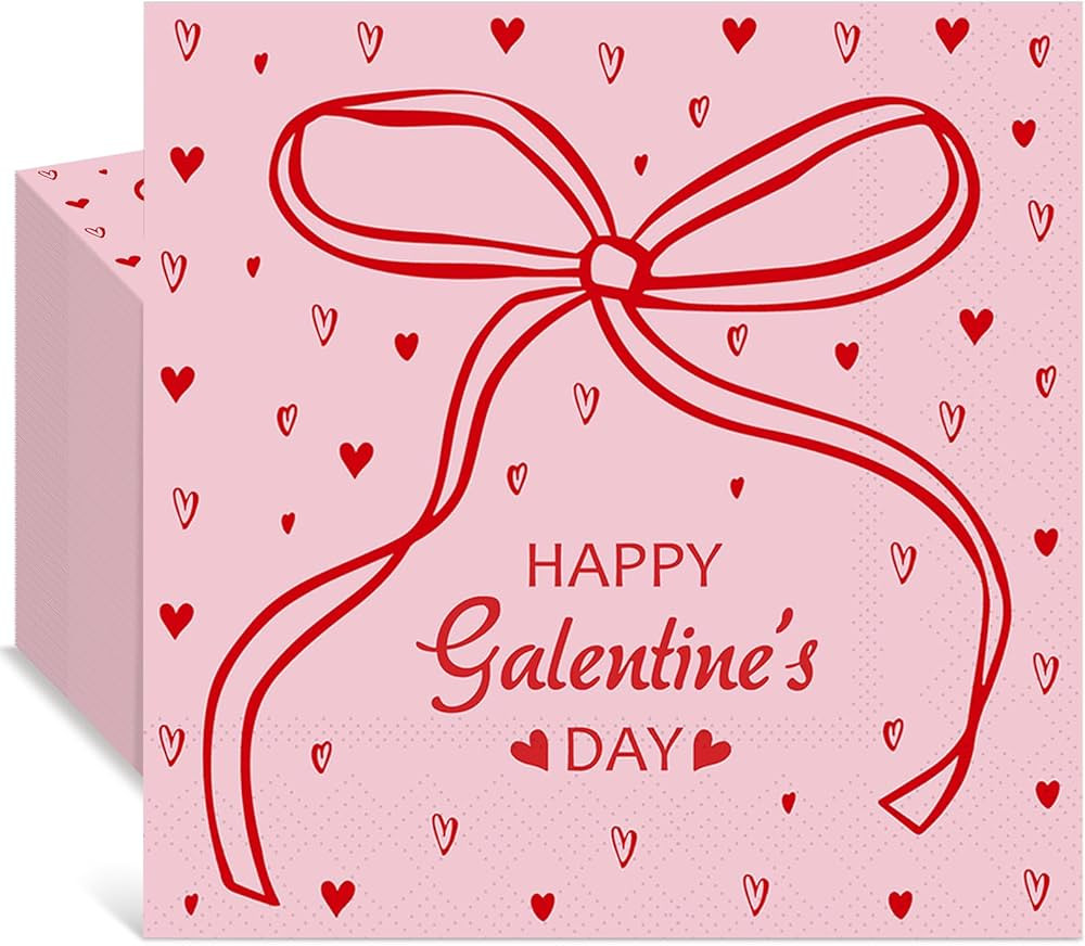 50 Pcs Red Bow Pink Galentines Napkins 3 Ply Disposable Bow Ribbons Cocktail Beverage Napkins Pin... | Amazon (US)