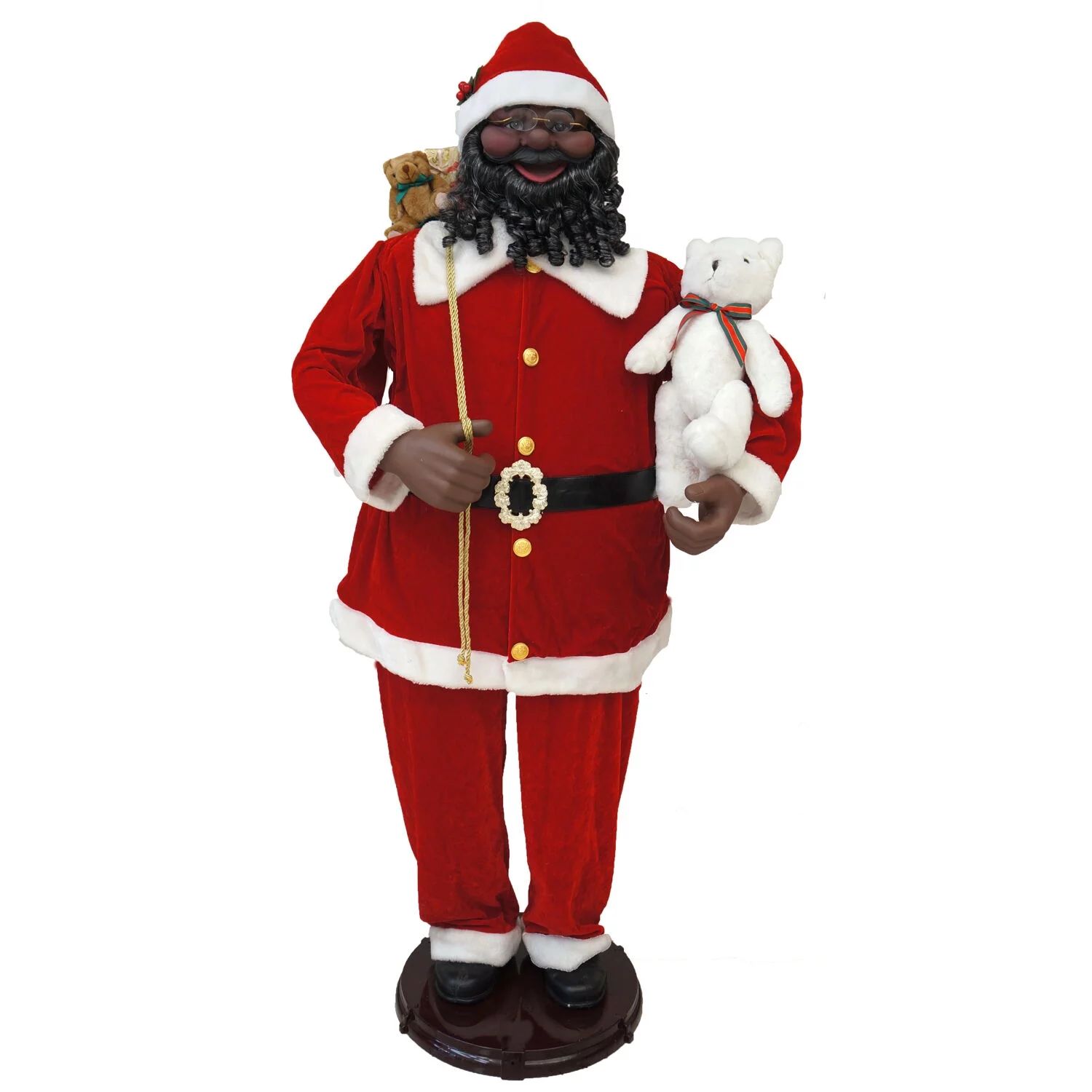 Fraser Hill Farm 58-In. African American Dancing Santa with Toy Sack and Teddy Bear | Indoor Anim... | Walmart (US)