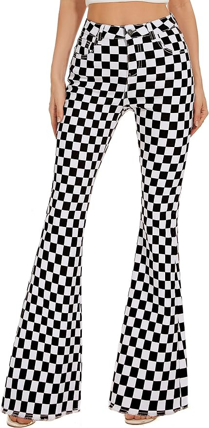 Bell Bottom Jeans for Women High Waisted Stretch Plaid Flare Jeans Denim Bootcut Pants | Amazon (US)