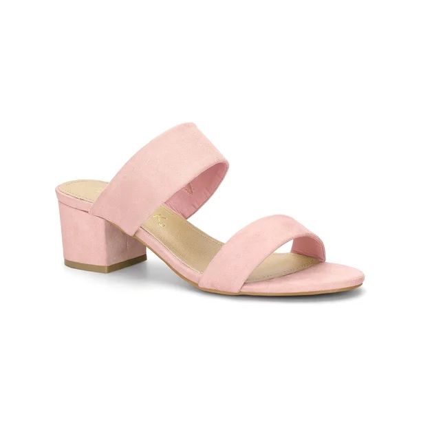 Allegra K Women's Dual Straps Mid Chunky Heel Slide Sandals | Walmart (US)