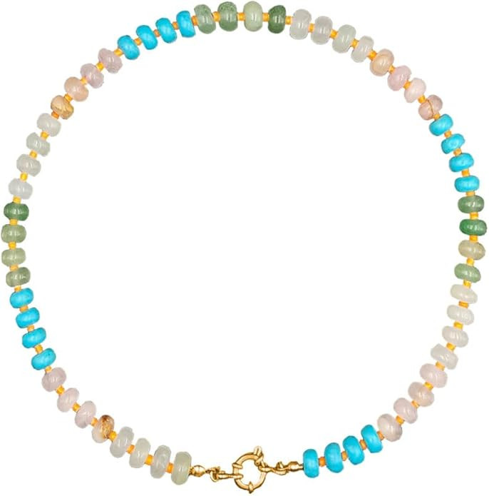 Natural Stone Beaded Necklace for Women Colorful Beads Choker Necklace Boho Handmade Beaded Neckl... | Amazon (US)