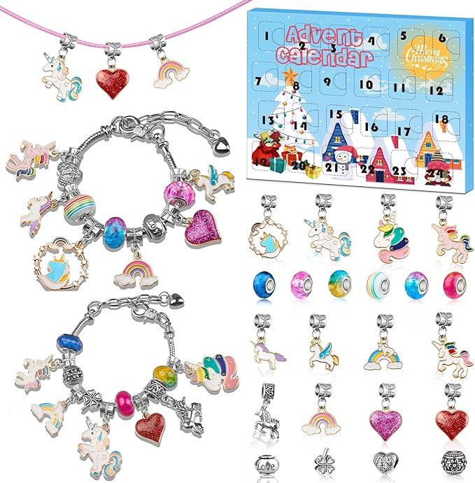 Advent Calendar 2024 Girls Unicorn Charm Bracelets Making Kit, 24 Days of Christmas Advent Calend... | Amazon (US)