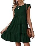 KIRUNDO Women’s Summer Dress Sleeveless Ruffle Sleeve Round Neck Mini Dress Solid Color Loose F... | Amazon (US)