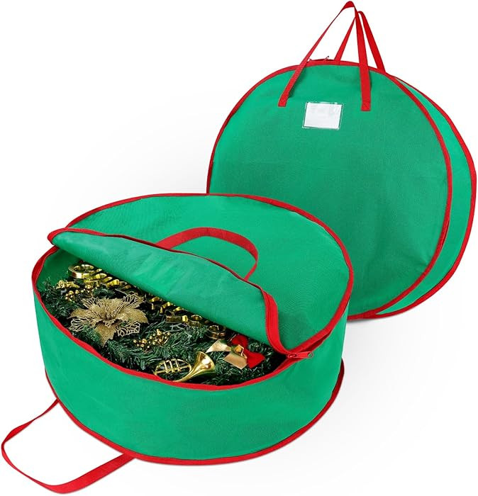 2 Pack Christmas Wreath Storage Container Bag 30", Card Slot Durable Handles and Double Zipper St... | Amazon (US)