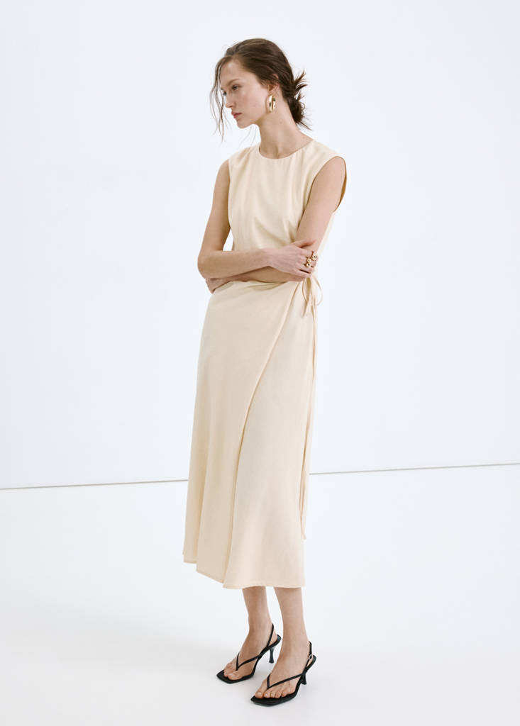 Linen-blend wrap dress vanilla - Woman - 6 - MANGO | Mango (US/MX/AU)