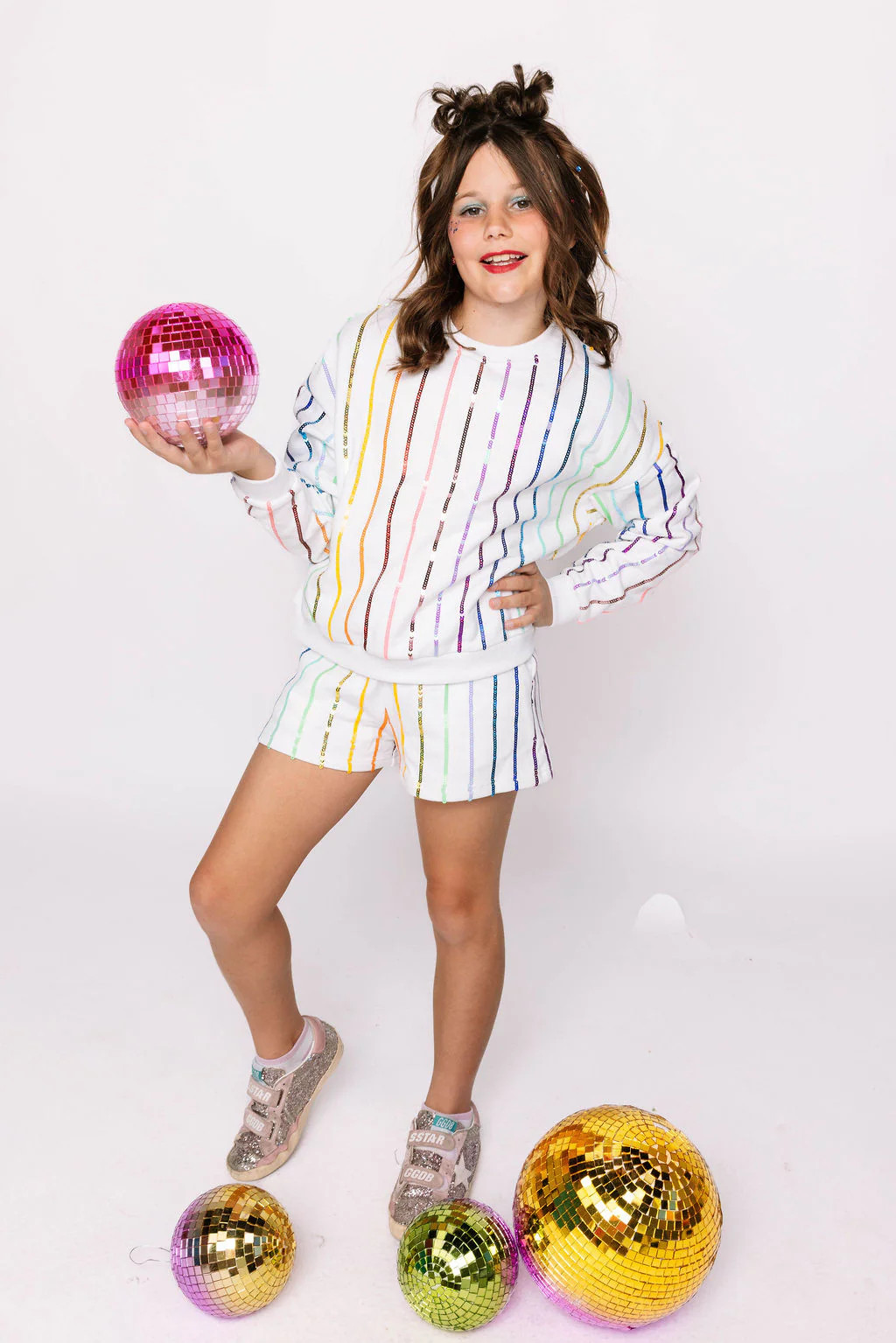 Kids Rainbow Sequin Stripe Shorts | Queen of Sparkles