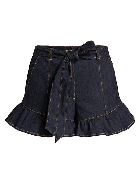 Penny Belted Ruffle Denim Shorts | Saks Fifth Avenue