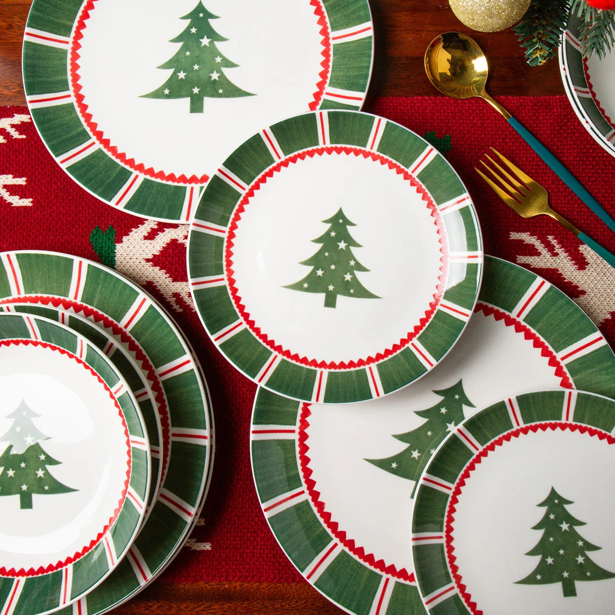 ALOFMO Christmas 12 Piece Stoneware Dinnerware Sets, Service for 4 | Wayfair North America