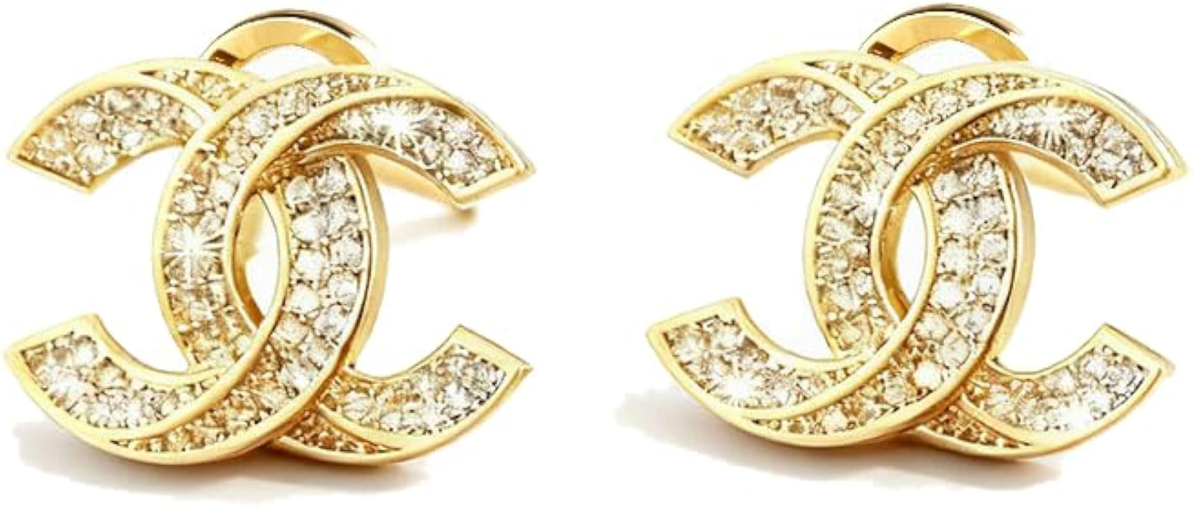 Gold Double Letter Stud Earrings, Crystal Rhinestone Embellished, Designer Inspired Logo Style | Amazon (US)