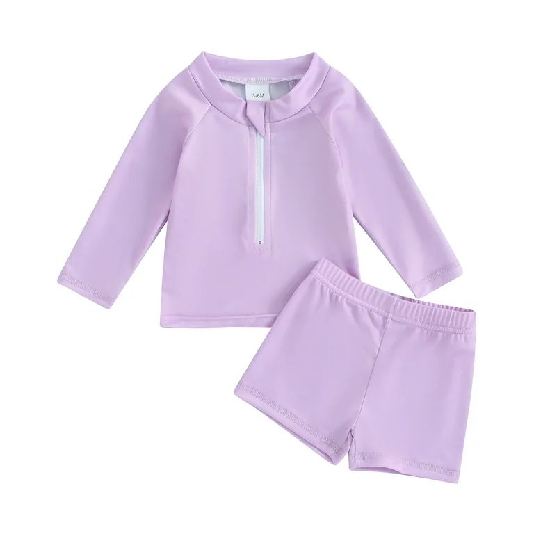 Bagilaanoe Toddler Baby Girl Boys 2 Piece Swimsuit Long Sleeve Zipper Rashguard Swimwear + Swimmi... | Walmart (US)