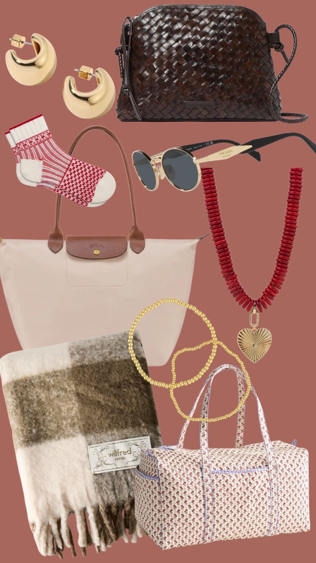 11/19/25 Holiday Gift Guide: Accessories She’ll Use Every. Single. Day.

The practical accessories gift guide — full of items I personally own, love, and reach for constantly. These are thoughtful, timeless gifts she’ll use for years. 🤎✨

Linked:
	•	Loeffler Randall Woven Chocolate Bag — the everyday bag that goes with everything. Not too expensive, not too cheap… just the perfect elevated staple.
	•	Miranda Frye Hoops — my most-worn earrings ever. Amazing quality + always complimented.
	•	Bombas Socks — the coziest small-but-mighty gift. Perfect stocking stuffer for any loungewear lover.
	•	Prada Sunglasses — a luxe gift she’ll never forget. One of my most-worn designer pairs.
	•	Longchamp Tote — I’ve had mine for 6+ years and it’s still a favorite. A forever classic.
	•	Aritzia Blanket Scarf — the winter accessory everyone needs. Soft, warm, and goes with every coat.
	•	Chunky Heart Necklace — simple, chic, and such a cute statement piece.
	•	Gorjana Beaded Bracelets — great everyday jewelry and perfect for gifting.
	•	Vera Bradley Duffel — I’ve had mine for nearly a decade. Lightweight, adorable, and shockingly durable.

Thoughtful, timeless, practical — and guaranteed to get so much use. 🤍