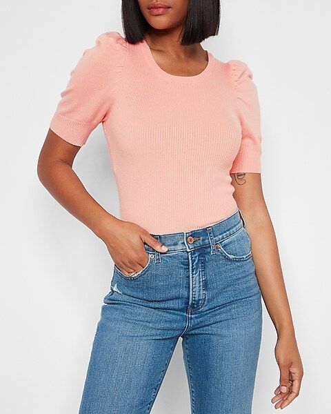 Ribbed Fitted Puff Shoulder Sweater | Express