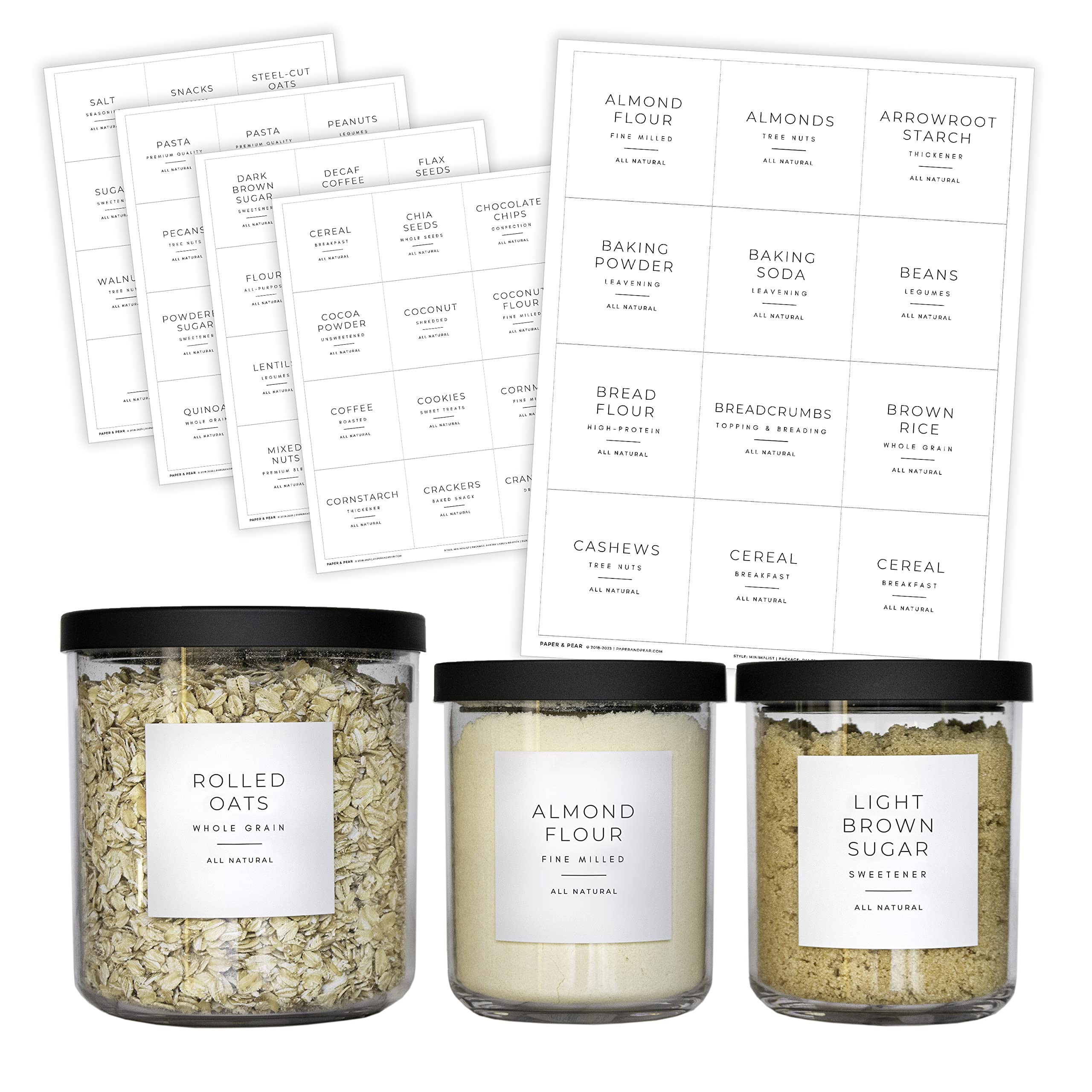 Minimalist White Pantry Labels for Containers by Paper & Pear - Waterproof Kitchen Labels for Foo... | Amazon (US)