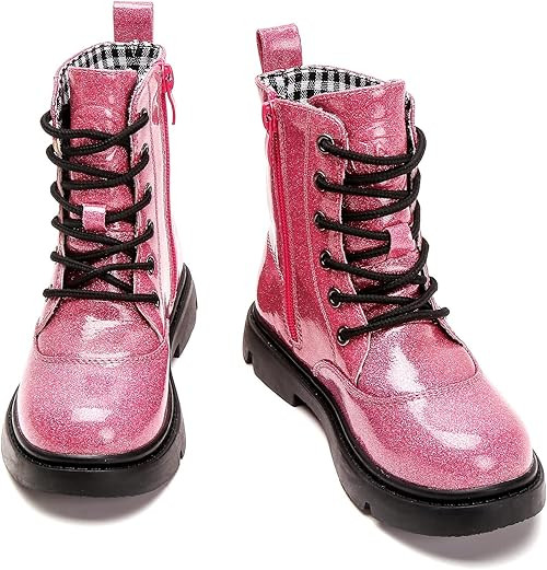 DADAWEN Boys Girls Waterproof Lace Up Glitter Mid Calf Combat Boots With Side Zipper for Toddler/... | Amazon (US)