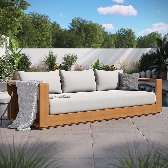 Modway Tahoe Acacia Wood Outdoor Patio Sofa in Natural Light Gray with Weather-Resistant Cushions... | Amazon (US)