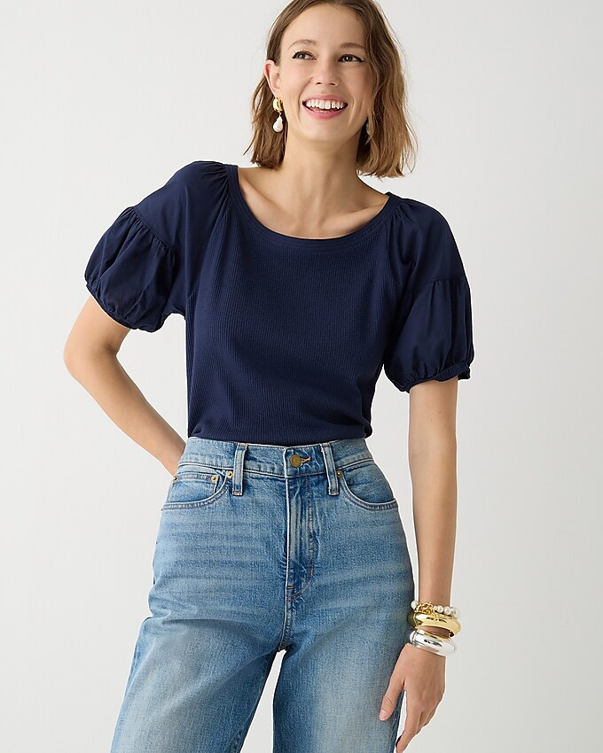 Vintage rib puff-sleeve top | J. Crew US