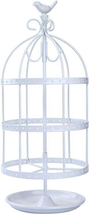 AmigasHome 14.5" Tall Cute Bird Cage Inspired Heavy Metal Made Swivel Jewelry Showcase Display Br... | Amazon (US)