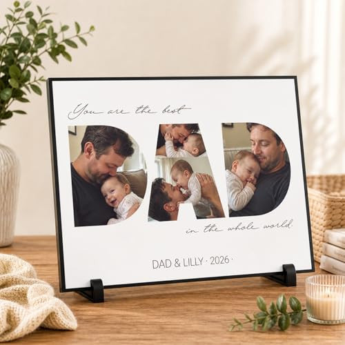 FUONLY Personalized Dad Picture Frame Gifts for Fathers Day, Custom Wooden Photo Plaque with Picture & Text, Father's Day Birthday Gifts for Daddy from Daughter Son, Best Dad Ever Printed Sign | Amazon (US)