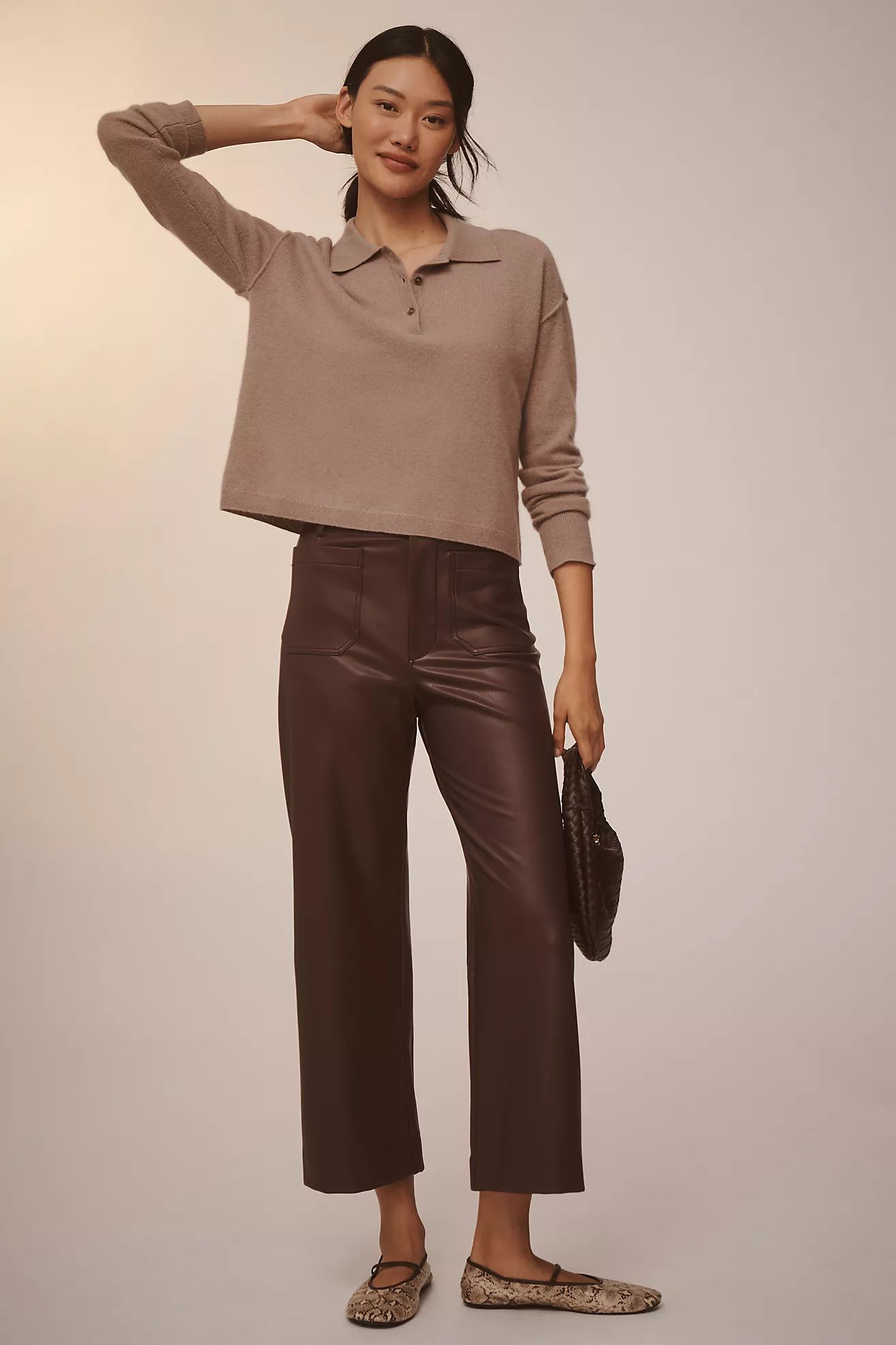 The Colette Cropped Wide-Leg Pants by Maeve: Faux Leather Edition | Anthropologie (US)