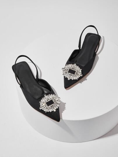 Rhinestone Decor Point Toe Slingback Flats | SHEIN