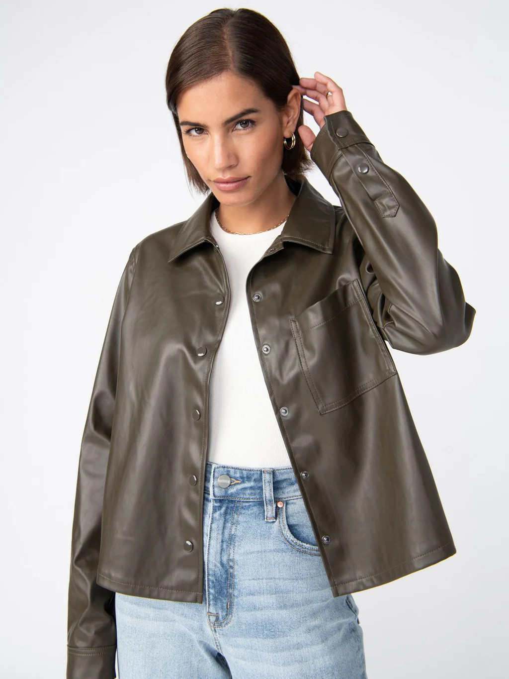 Leather Like Pocket Shirt Olive Oil | Sanctuary Clothing