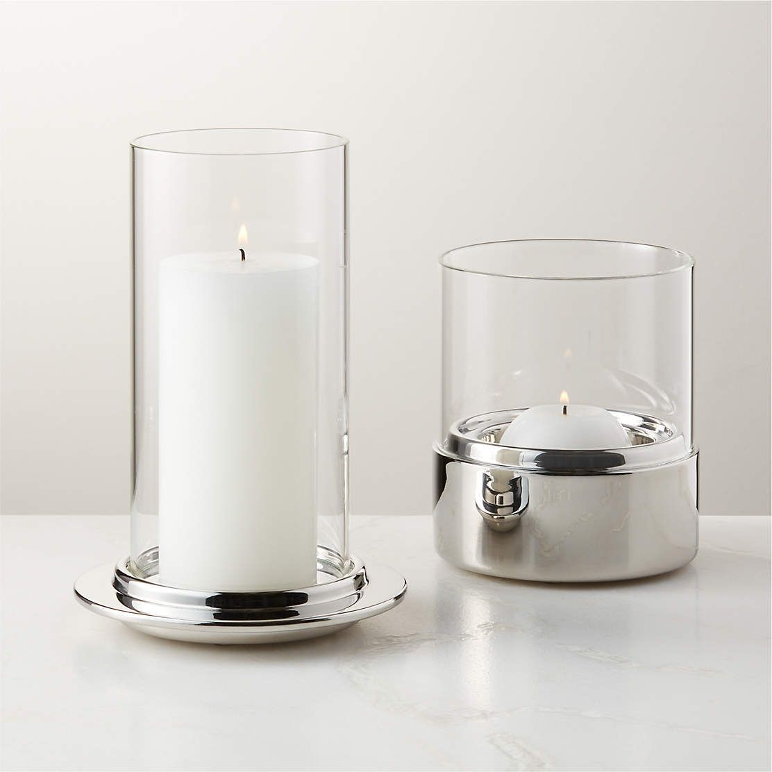 Bassa Stainless Steel and Modern Glass Hurricane Candle Holder + Reviews | CB2 | CB2