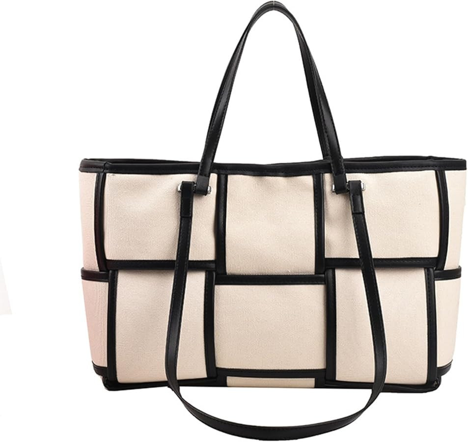 Women Large Leather Woven Shoulder Bag Crossbody Bag,Ladies Top Handle Satchel Tote Work Bag with... | Amazon (US)