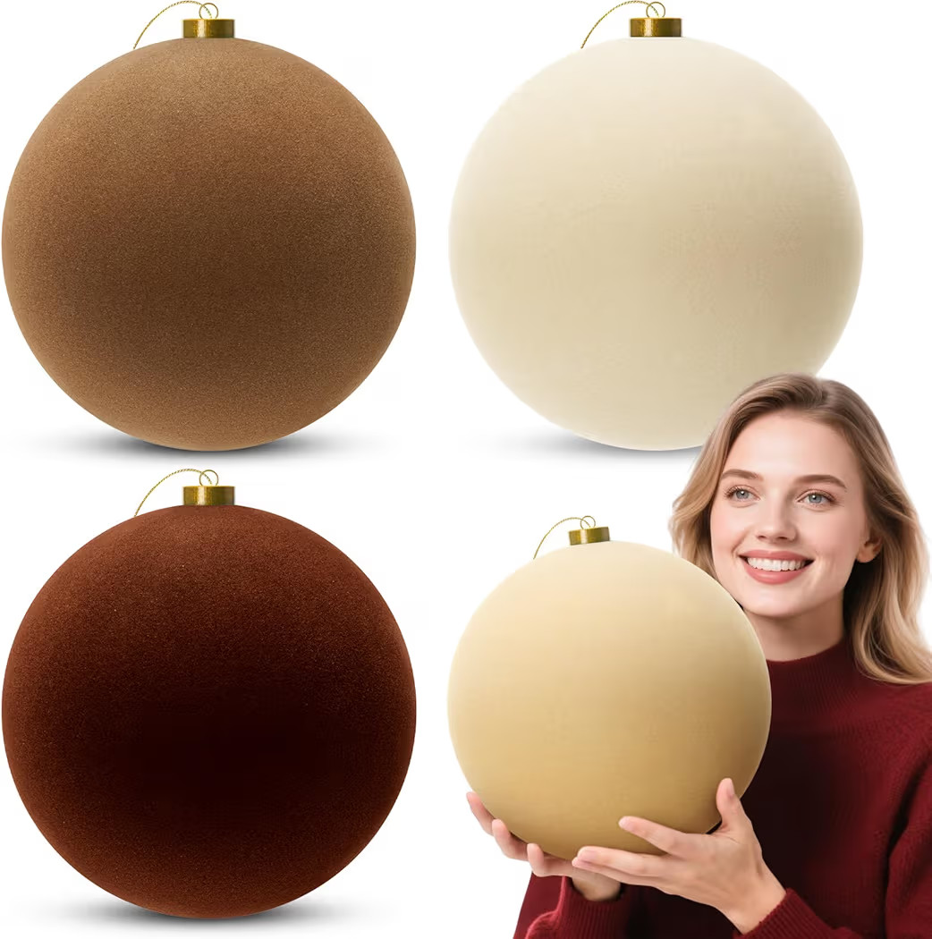Liliful 4 Pcs 8 Inch Extra Large Velvet Christmas Balls Oversized Brown Christmas Ornaments Hangi... | Amazon (US)