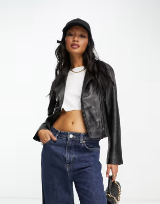 Muubaa classic leather biker jacket in black | ASOS (Global)