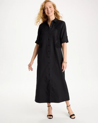 Women's Embellished Linen-Cotton Shirtdress in Black | Chico's | Chico's