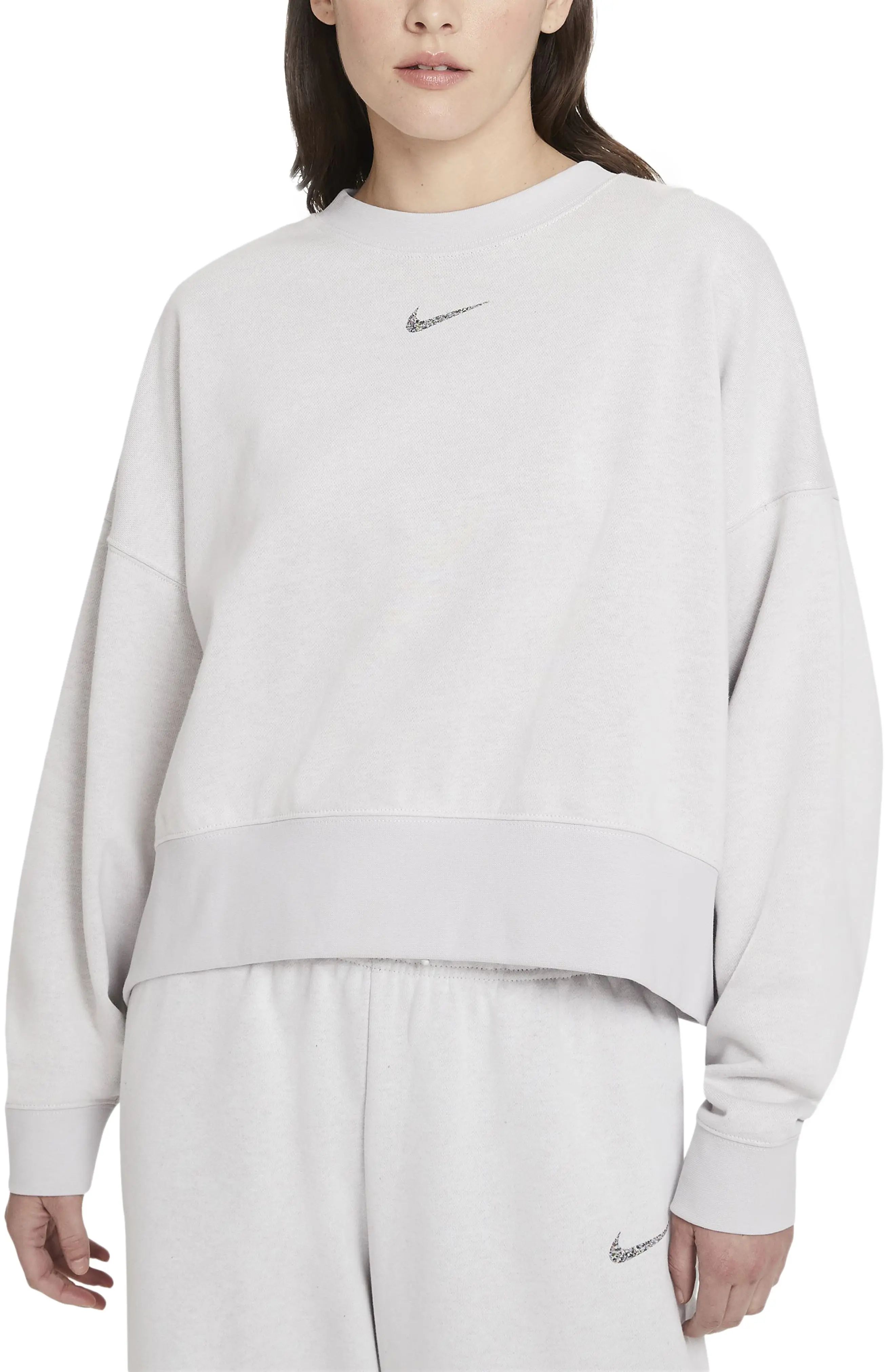 Nike Sportswear Oversize Fleece Crew Sweater, Size Large in Platinum Tint/white at Nordstrom | Nordstrom