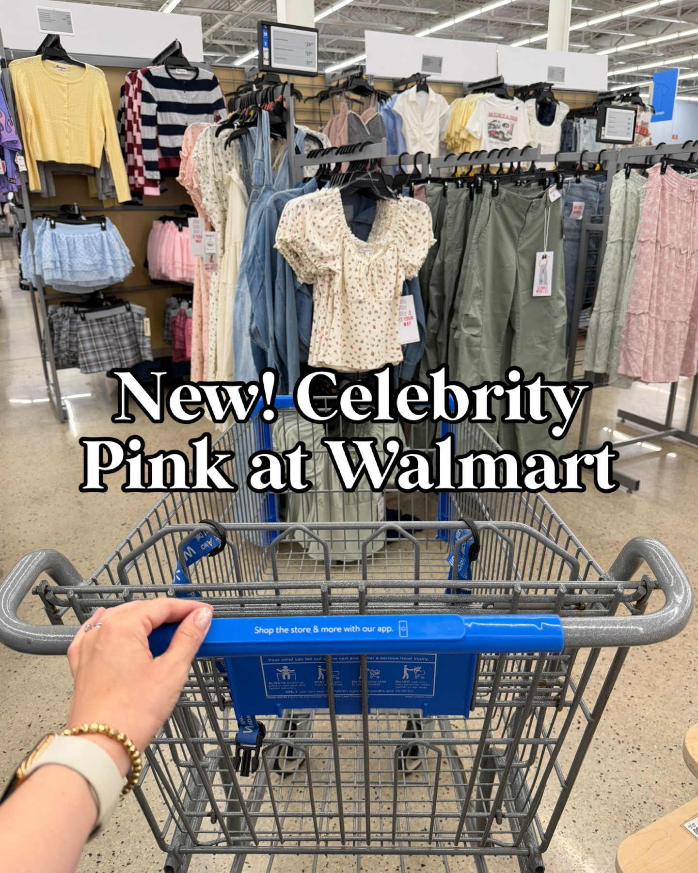 New celebrity pink at Walmart! Pretty peasant dresses, ditsy floral tops, crop denim shirt, wide leg cargos, maxi skirts and matching tops, overalls, jorts, jeans and more. #walmartfashion