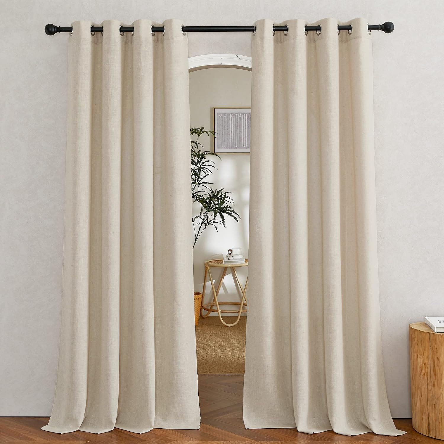 NICETOWN Cream Beige Linen Curtains & Drapes 84 inches Long, Grommet Flax Linen Burlap Semi Sheer with Light Filtering Privacy Window Treatments for Living Room, W52 x L84, 2 Pieces | Amazon (US)