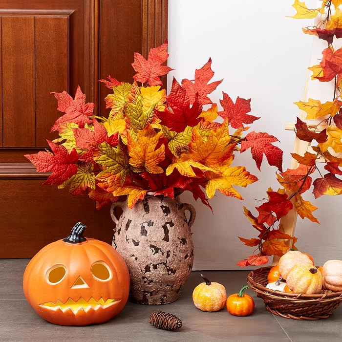 6 Pcs Fall Leaves Stems Fall Maple Leaves Silk Autumn Leaf Branch | Amazon (US)