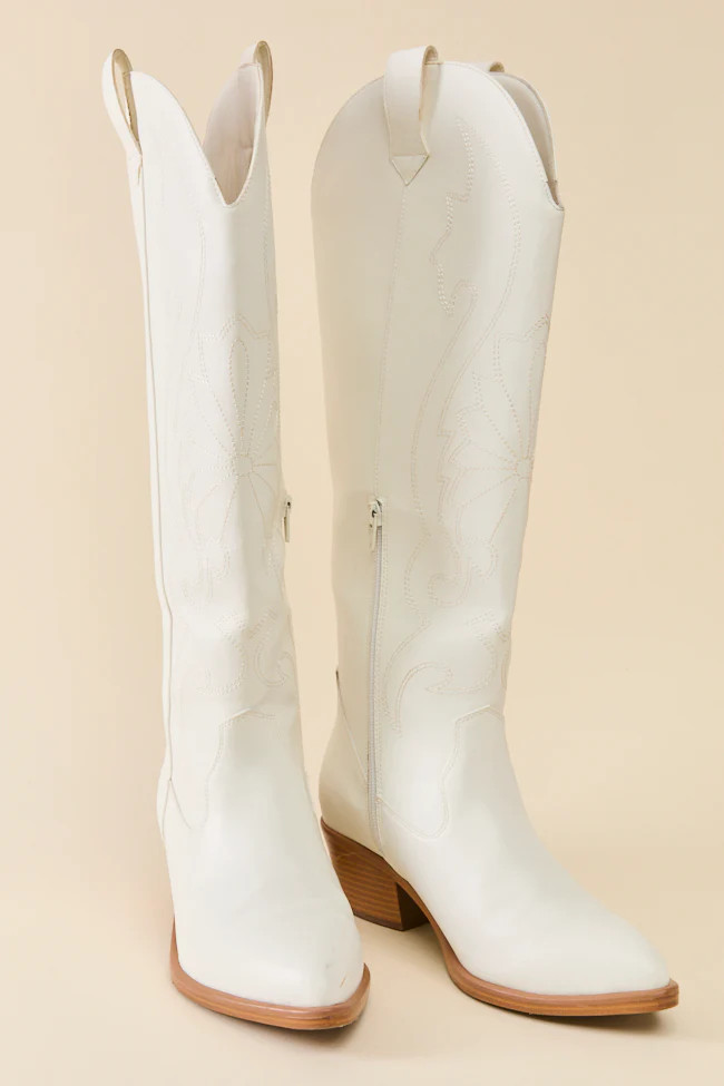 Shania White Cowboy Boots | Pink Lily