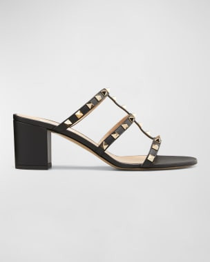 Valentino Garavani Rockstud Caged Flat Slide Sandals | Neiman Marcus