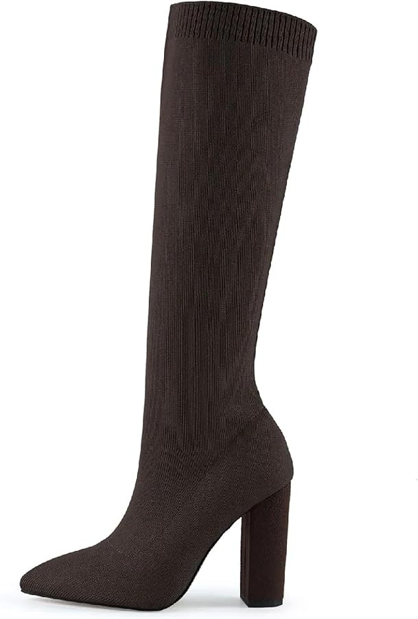 NEWBELLA Women's Winter Knee High Boots, Stretch Knit Material, Chunky Heel, Non-Slip Comfort Sty... | Amazon (US)