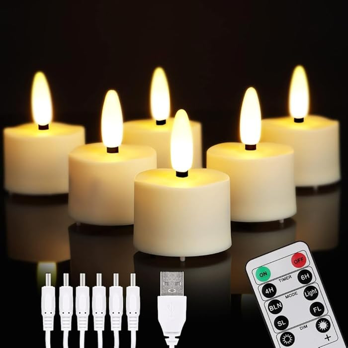LED Rechargeable Tea Lights Candles with Remote, 6 pcs Battery Operated Tealights with Flickering... | Amazon (US)